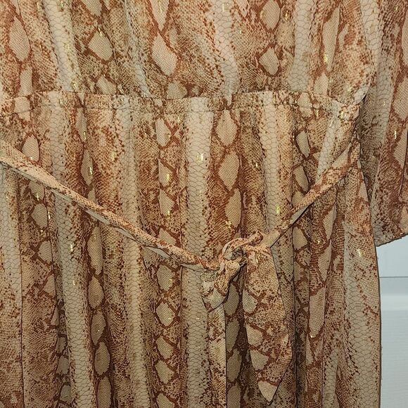 Lane Bryant Faux Wrap Belted Animal Print Dress 16 Python Snake Midi Gold Brown - Picture 3 of 5